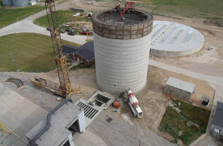 58' dia concrete silo construction in progress