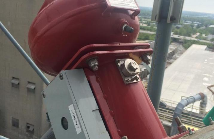 Explosion Suppression Cannon Mounted Onto a Square Spout